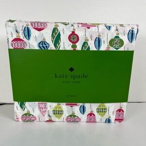 Kate Spade Christmas Ornaments 100% Cotton Percale TWIN Sheet Set White NEW
